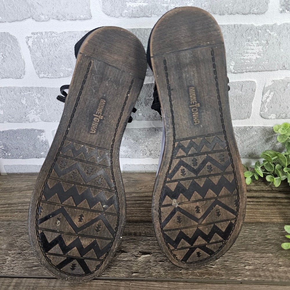 Minnetonka Women Black Suede Beaded Gladiator Sandals 71319 BLM 8 Festival Boho - Picture 8 of 10